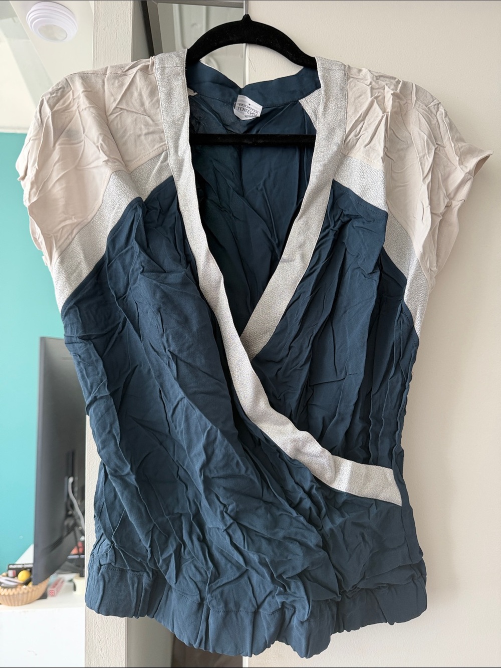 Lorena Antoniazzi Navy and Cream Wrap Blouse